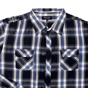 EIGHTY EIGHT PLATINUM | MENS | LS PLAID | BUTTON UP DRESS SHIRT | SZ.XXL BLU/BLK